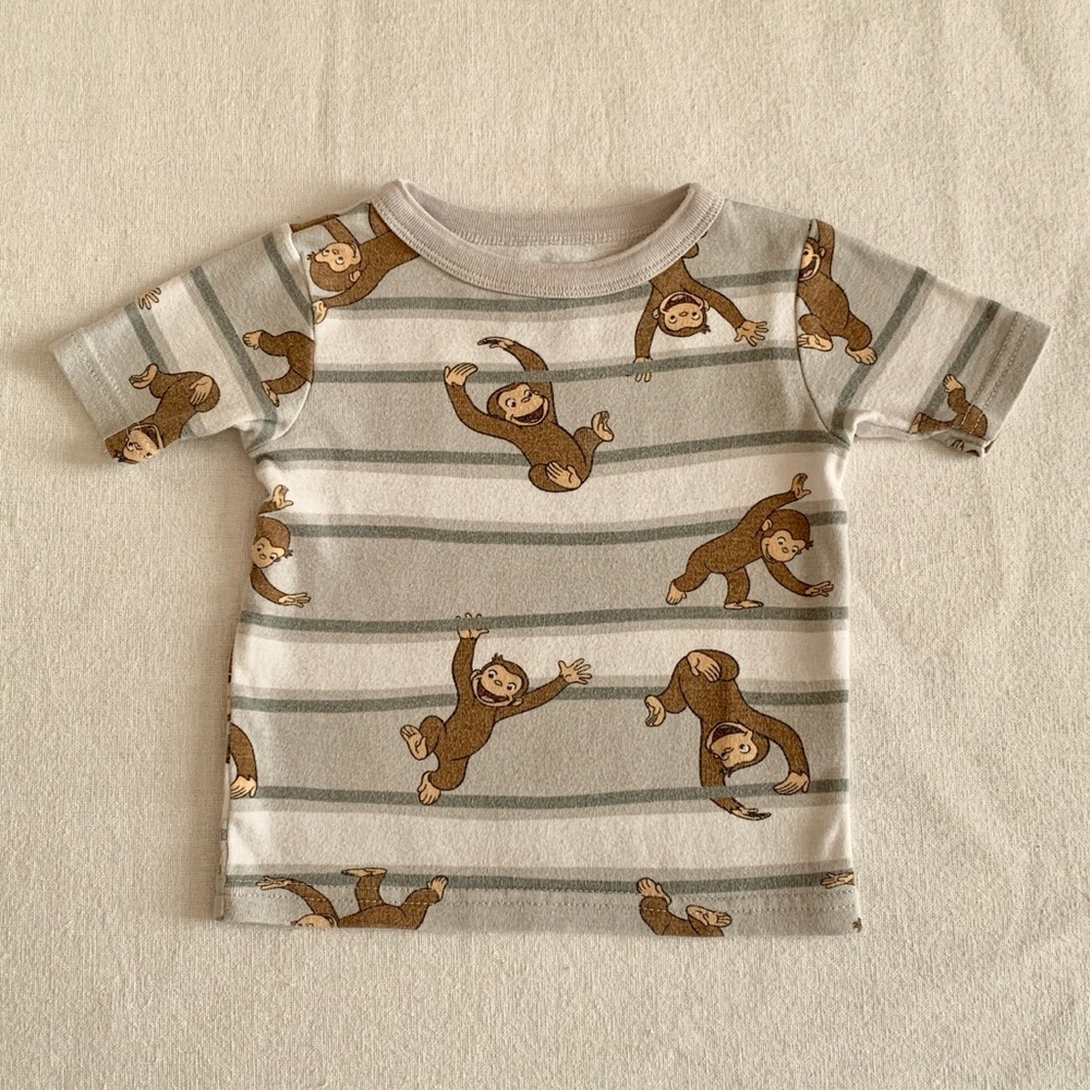 Curious George Character Gray & White Top Short Sleeve T-Shirt 9-12 Months
